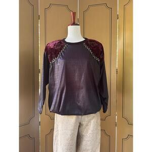 Long sleeves top, mixed media with crocodile print, velvet and sequins, size L